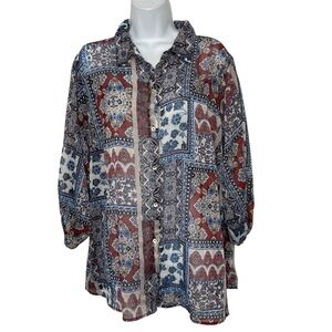 Haver London Sheer Button Up Blouse Top NWOT